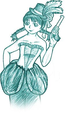 dessin d'une cow-girl dans un saloon